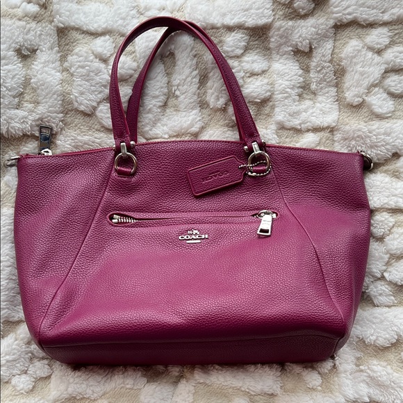 Coach Pebbled Leather Tote and crossbody in Dark Fuchsia Pink